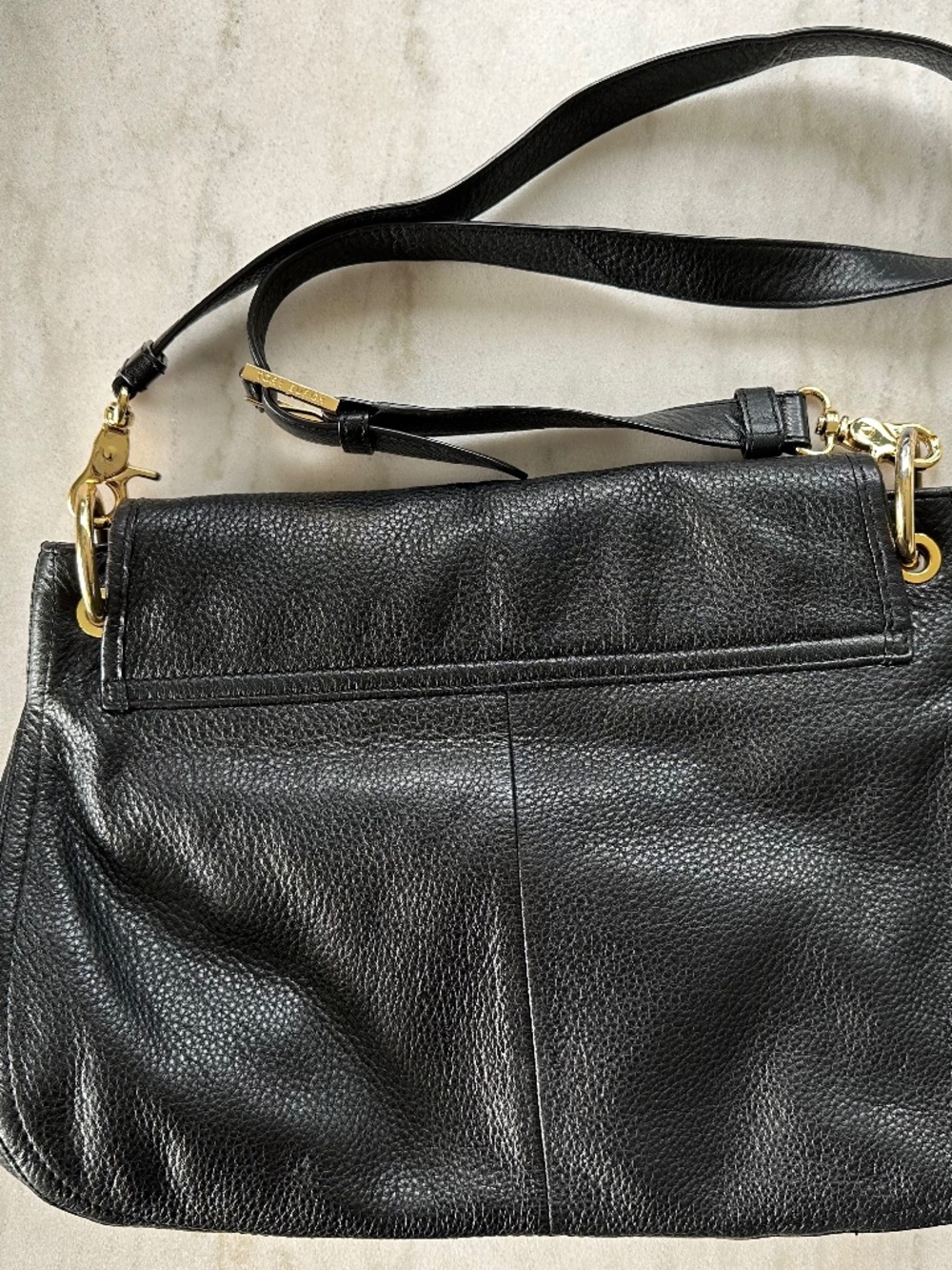 Tory Burch Black Pebbled Leather Crossbody Bag Gold Hardware Large Purse - Picture 3 of 13